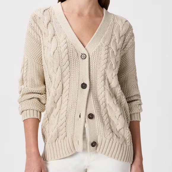 Quince Sweaters - Quince White Cable Knit Cardigan